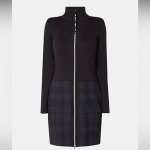 Marc Cain Sport Knit Dress with full zip in navy blue with plaid